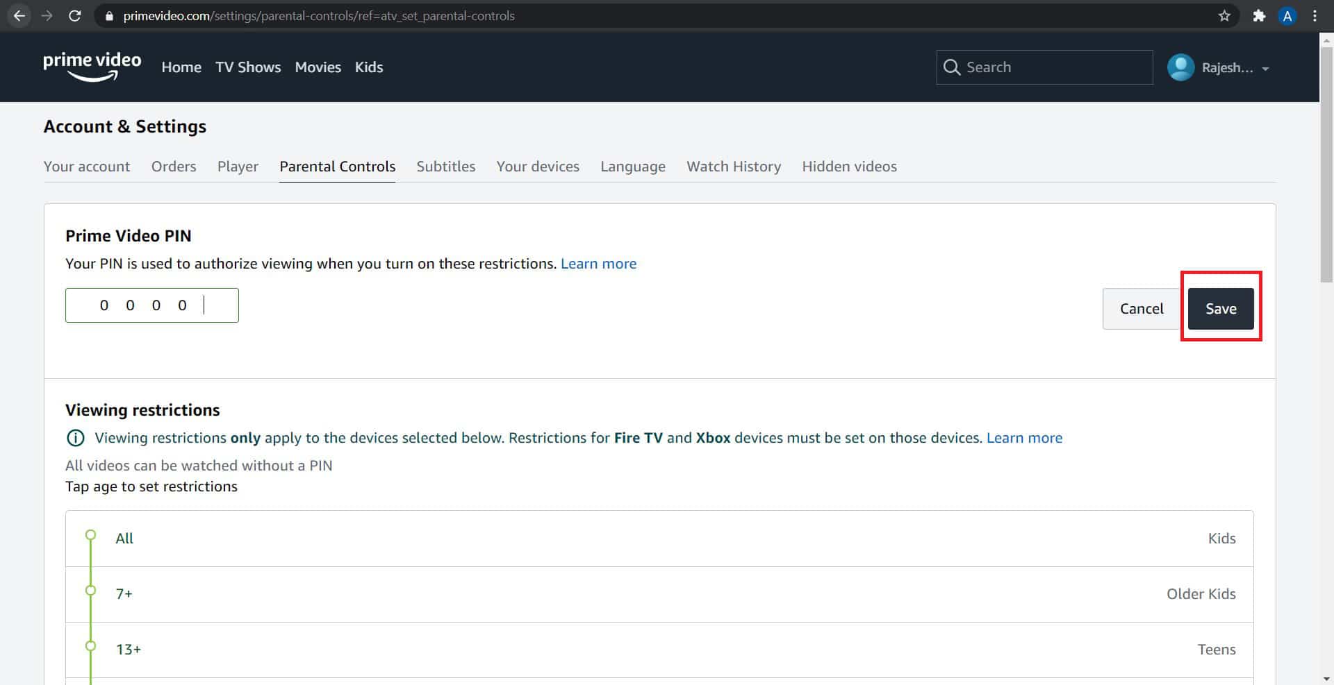 Click on ‘Save’ to confirm | | How to set up Amazon Prime Video PIN