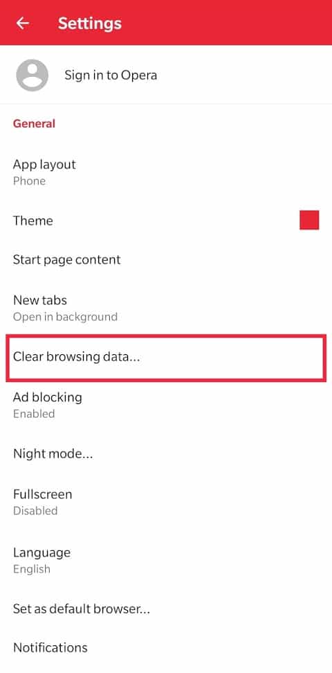 Click on “Clear browsing data...” option located in the General section | Delete Browser History On Android