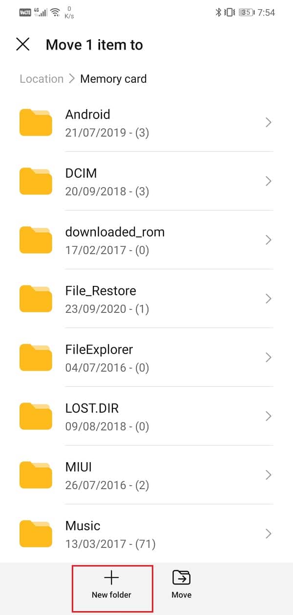 Create a new folder and the selected folder will be transferred there