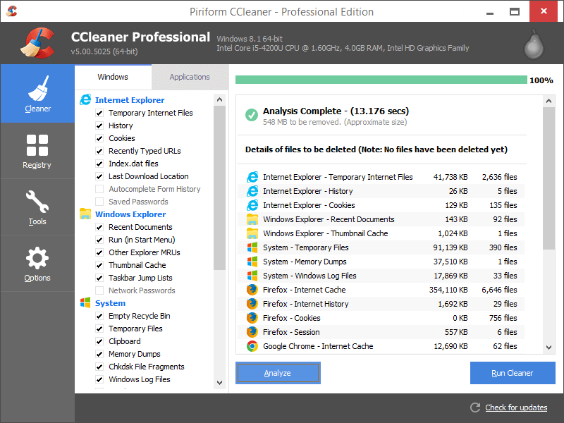 Διαγράψτε τα προσωρινά αρχεία που χρησιμοποιούνται από προγράμματα χρησιμοποιώντας το CCleaner
