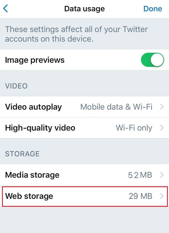 Delete web storage for Twitter iphone
