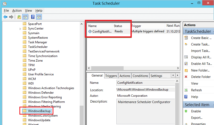 Отключить ConfigNotification из резервной копии Windows