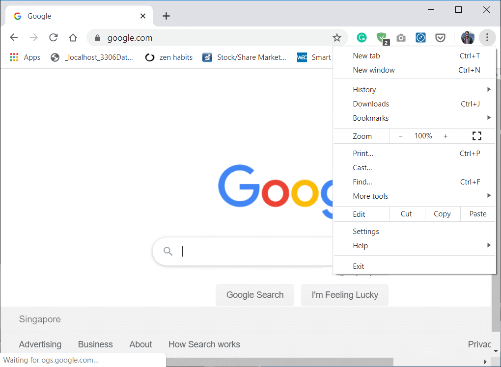 เปิด Google Chrome จากนั้นคลิกที่จุดแนวตั้งสามจุด