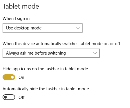 Disable Tablet mode or select Use Desktop mode under When I sign in