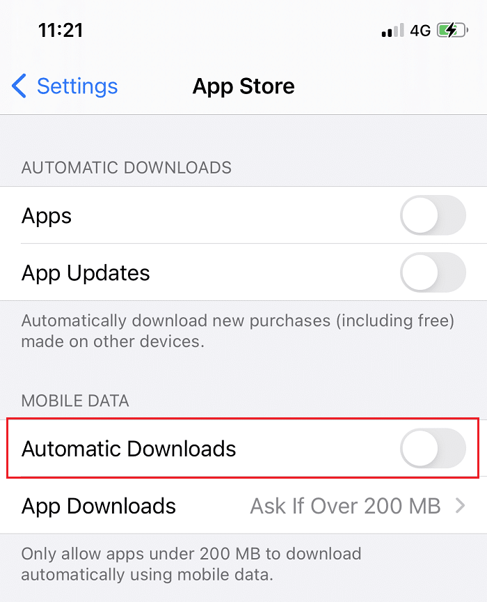 Disable automatic downloading | Fix iPhone Storage Full Issue