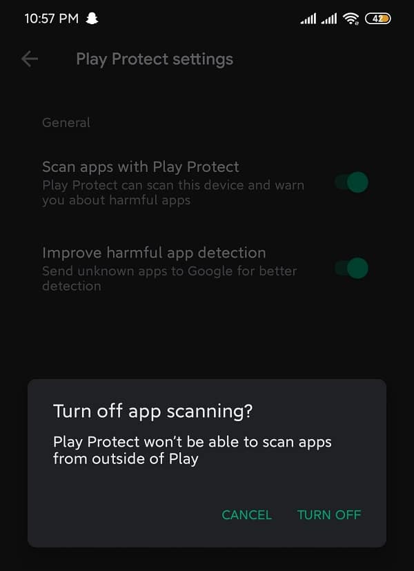 Disable “scan apps with Play Protect” for a short while