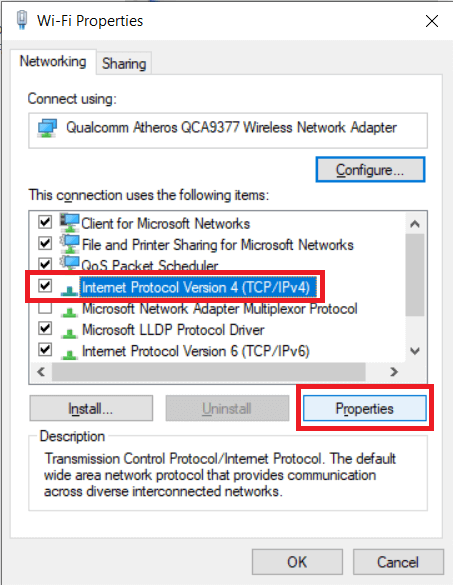 Double-click on Internet Protocol Version 4 (TCP/IPv4) | Fix Chrome not Connecting to the Internet