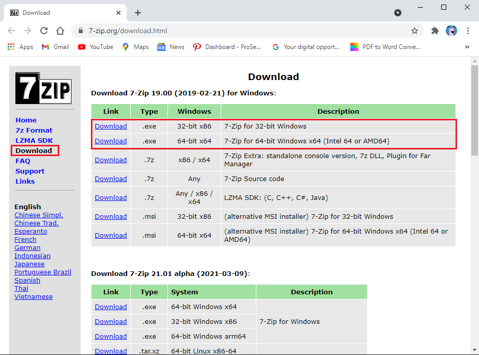 Download 7-zip on your windows system