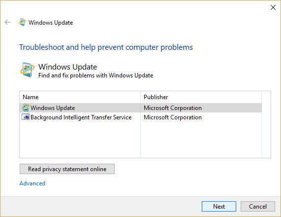 Download Microsoft Troubleshooter to  Fix Windows Update cannot currently check for updates error