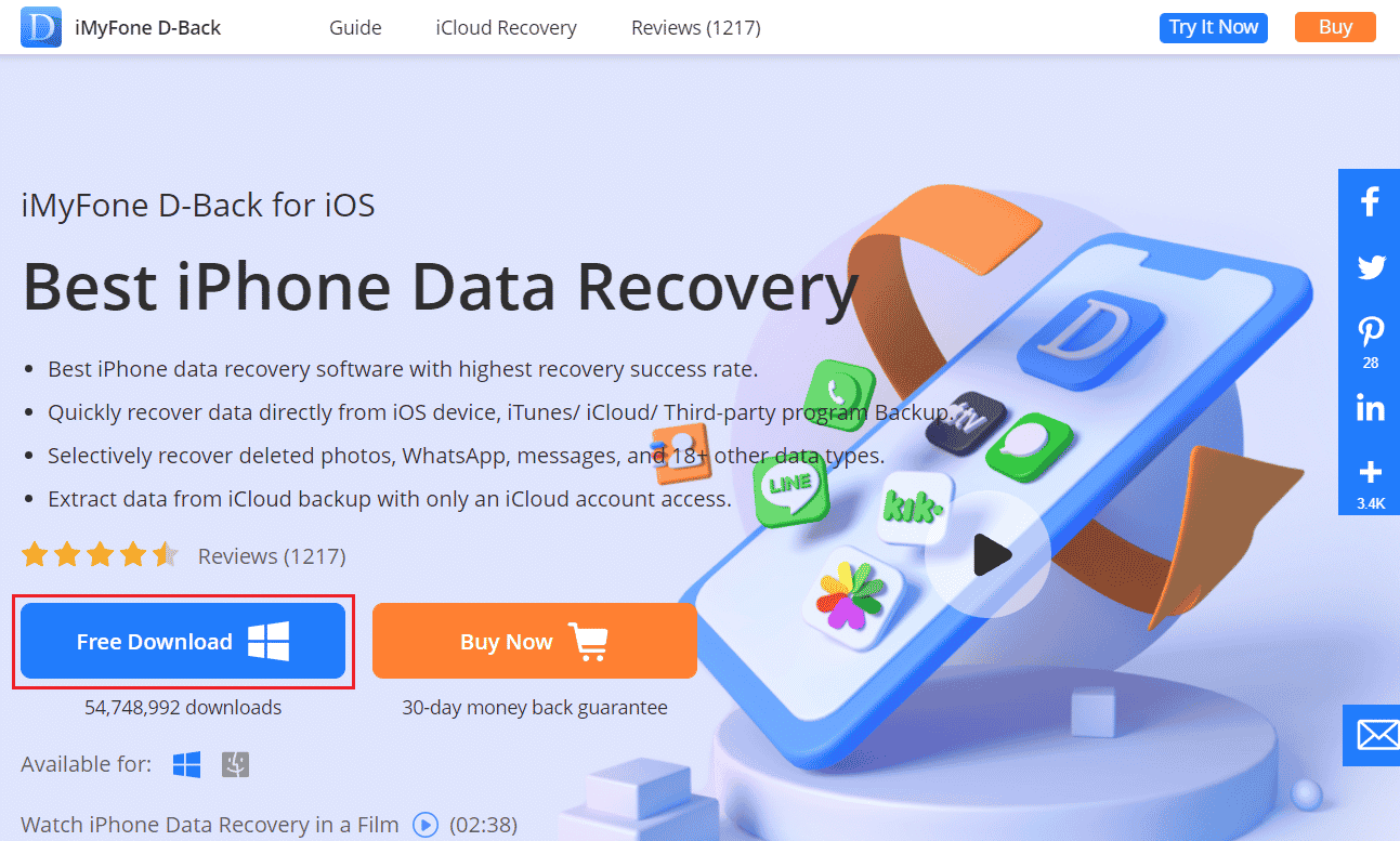 Download and launch the iMyFone D-Back application on your PC | How to Go Back Further in Call History on iPhone