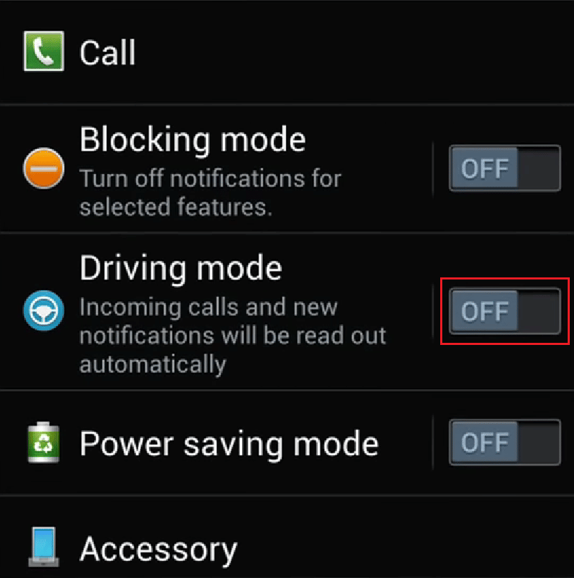 Driving mode toggle on | Samsung Galaxy S3 car mode