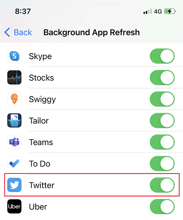Enable Background Data Usage for Twitter on iPhone