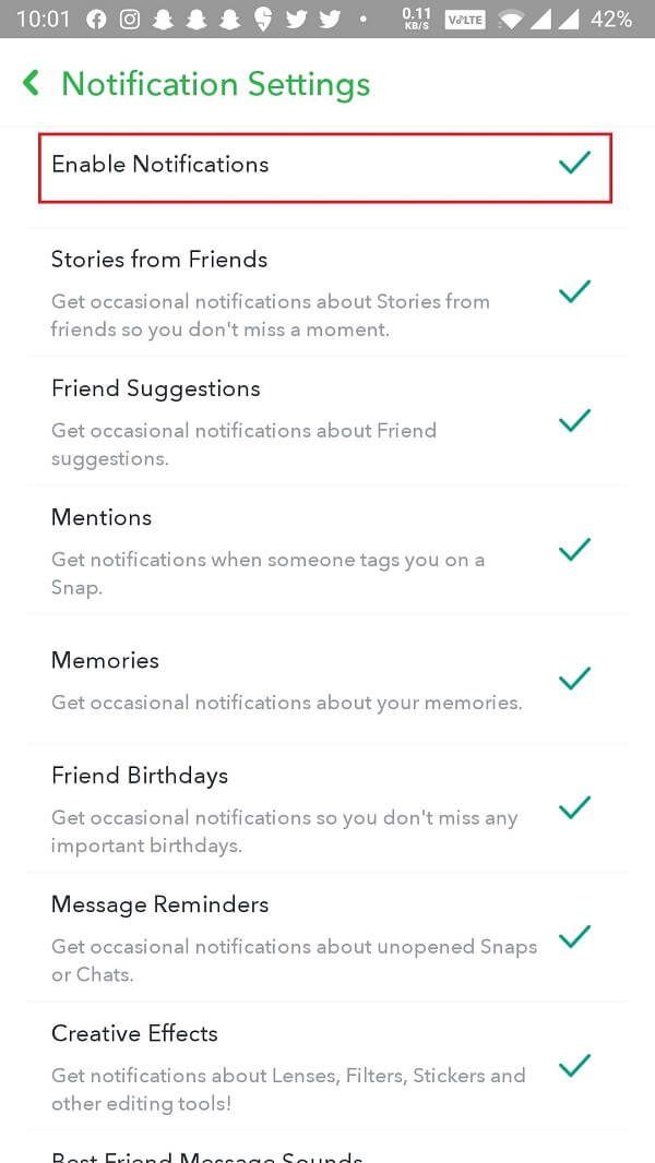 Enable all of them to receive all notifications or only the specific ones that do not seem to work. 