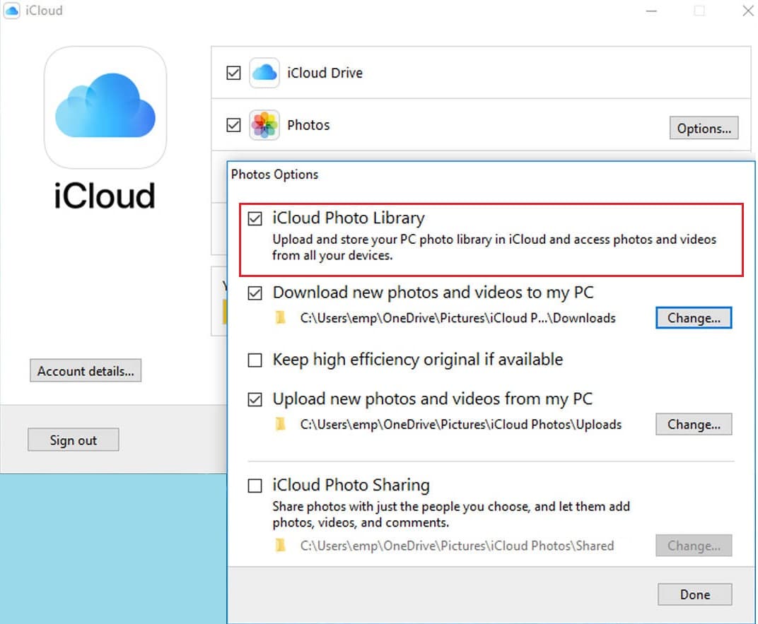 Enable iCloud Photos Library
