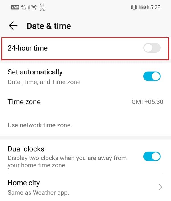 Enable the 24-hour time format