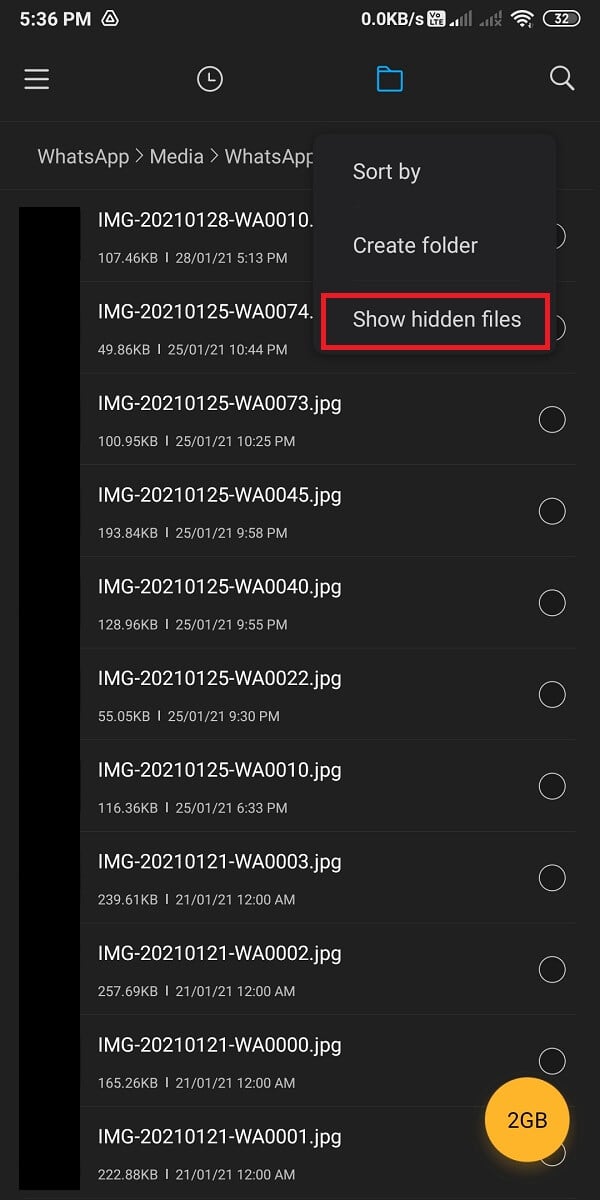 Enable the 'Show hidden files' option. 
