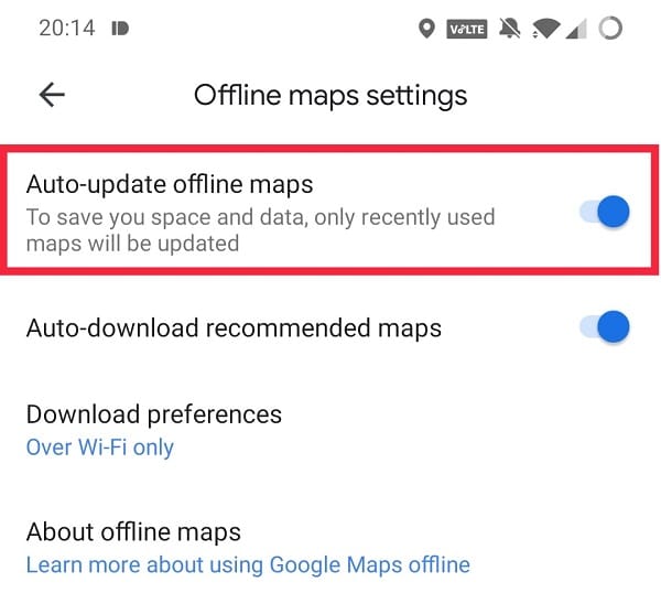 Enabling auto-update offline maps by clicking on the cogwheel icon