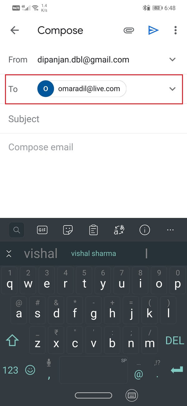 Enter recipients’ email address in the ‘To’ section | How to Copy an Image to Clipboard on Android
