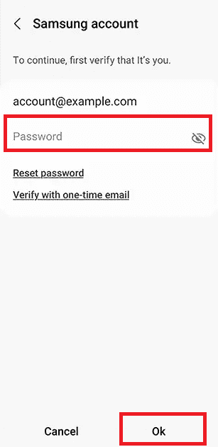 Enter your account Password for verification and tap on Ok