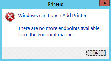 Error 1753 There are no more endpoints available from the endpoint mapper
