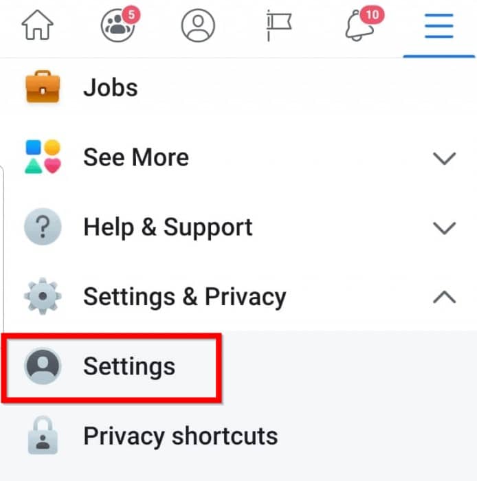 Expand Settings and Privacy