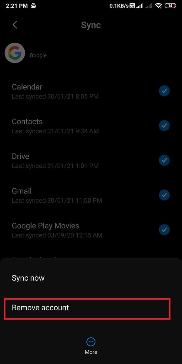 Finally, select the ‘Remove’ option to remove the particular account.  | Fix Unable To Download Apps On Your Android Phone