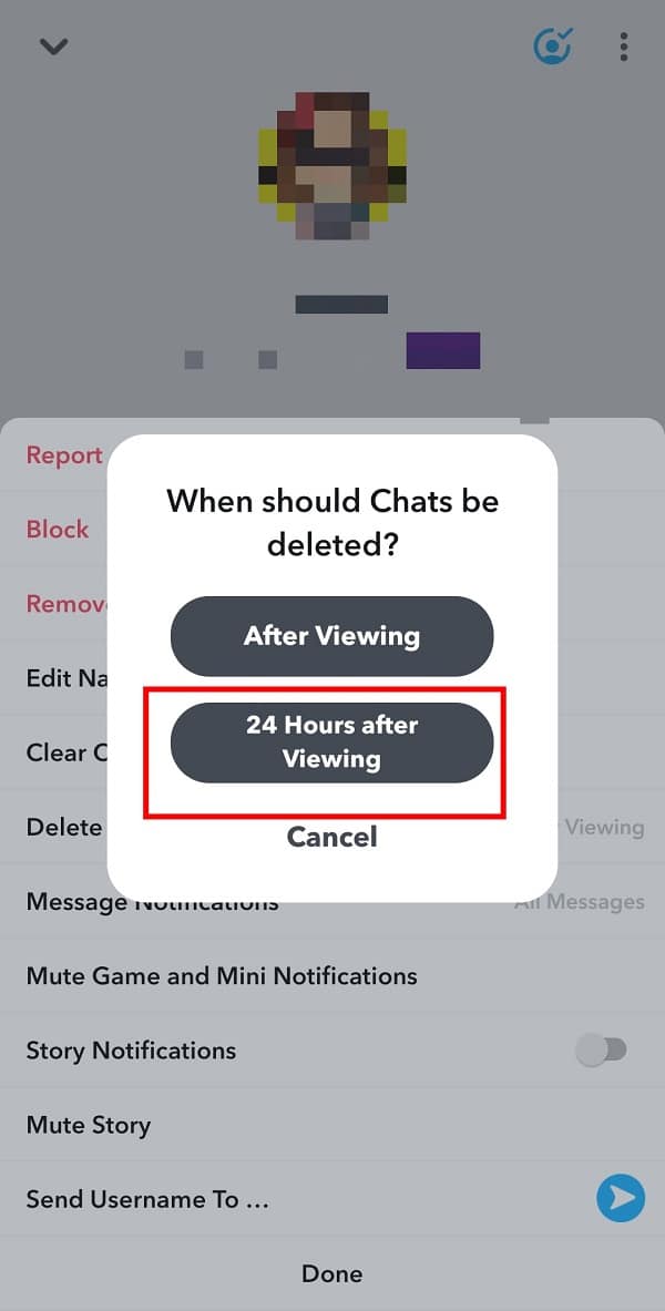Finally, tap on 24 hours after viewing. | How to Save Snapchat Messages for 24 hours