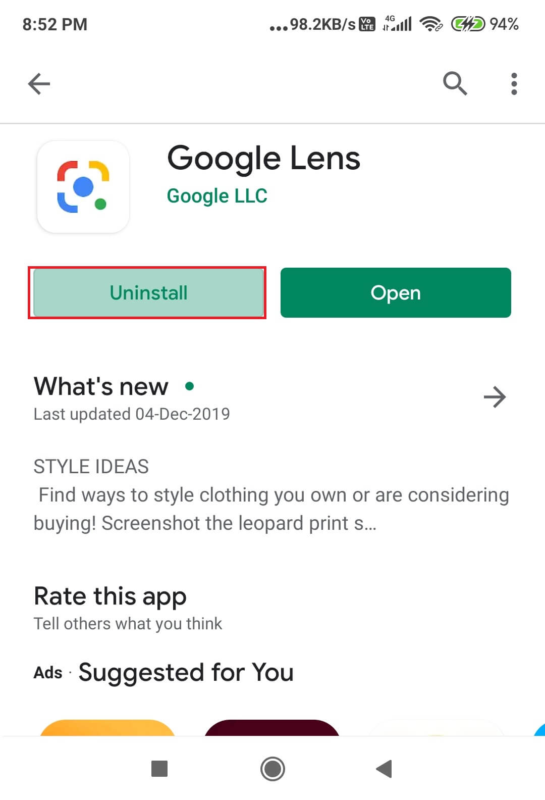uninstall google lens