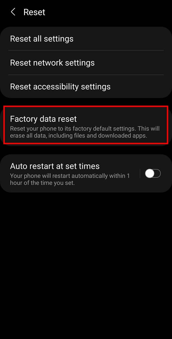 Finally, tap on the Factory Data Reset option to reset your device.