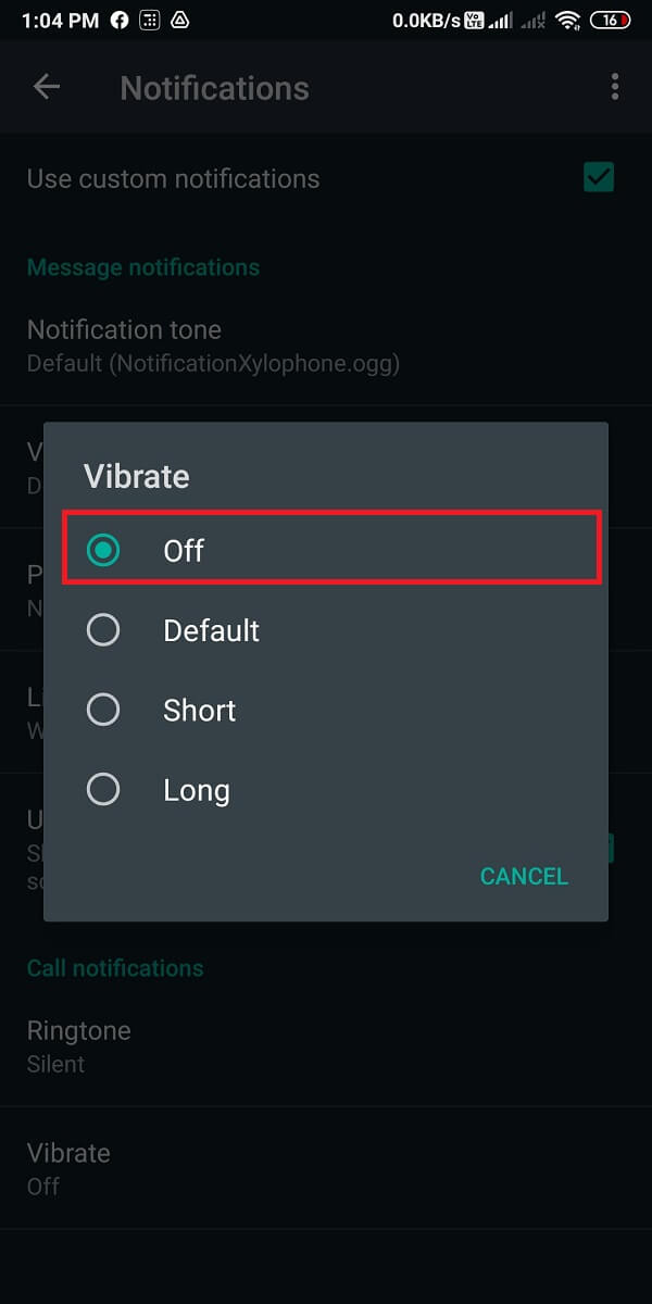 Finally, tap on ‘Vibrate’ and tap on ‘Off.’ 
