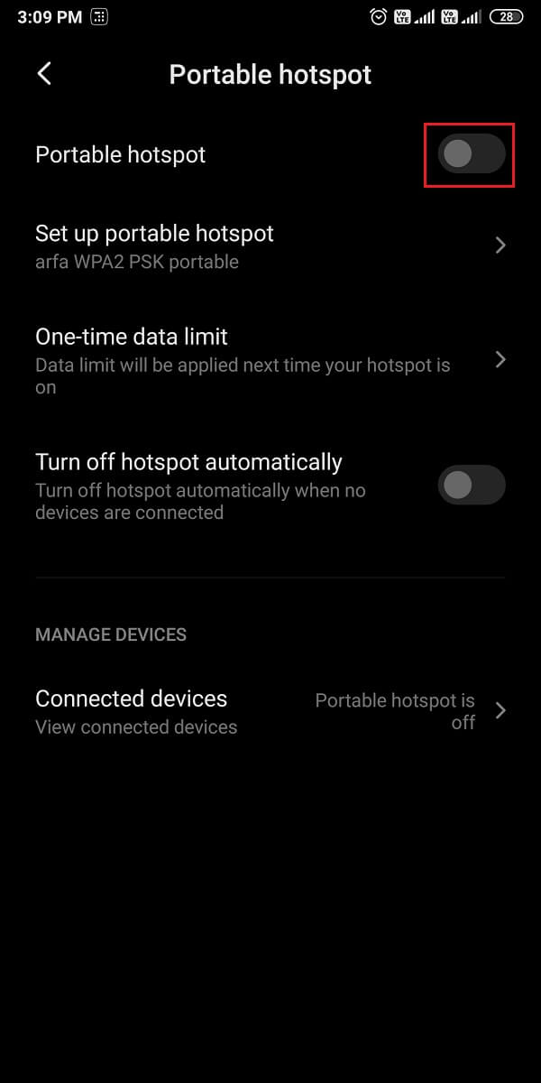 Finally, turn on the toggle next to the Portable hotspot or Mobile hotspot.