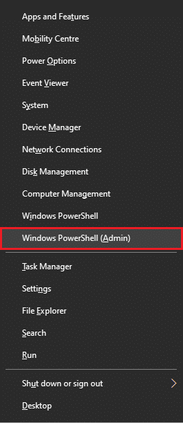 Найдите в меню «Windows PowerShell (Admin)» и выберите его.