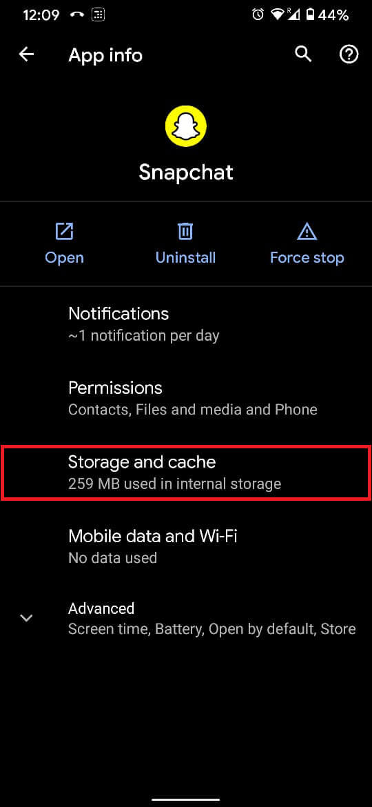 Find and tap the option titled ‘Storage and Cache’.