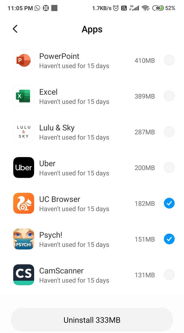 Find the Apps you want to uninstall from the scroll-down list | Fix Google Play Services Battery Drain