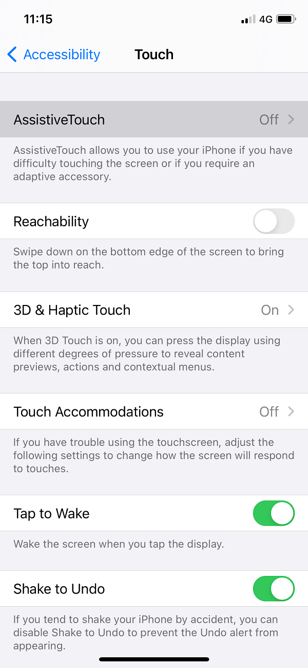 Find the 'Assistive Touch' option turn ON the toggle under it