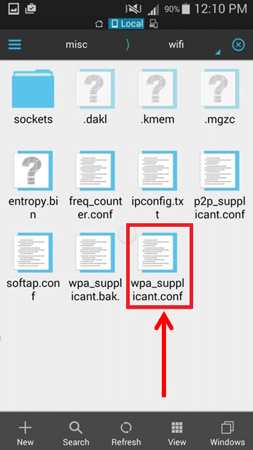 Найдите папку с именем wpa_supplicant.conf после открытия данных папки.