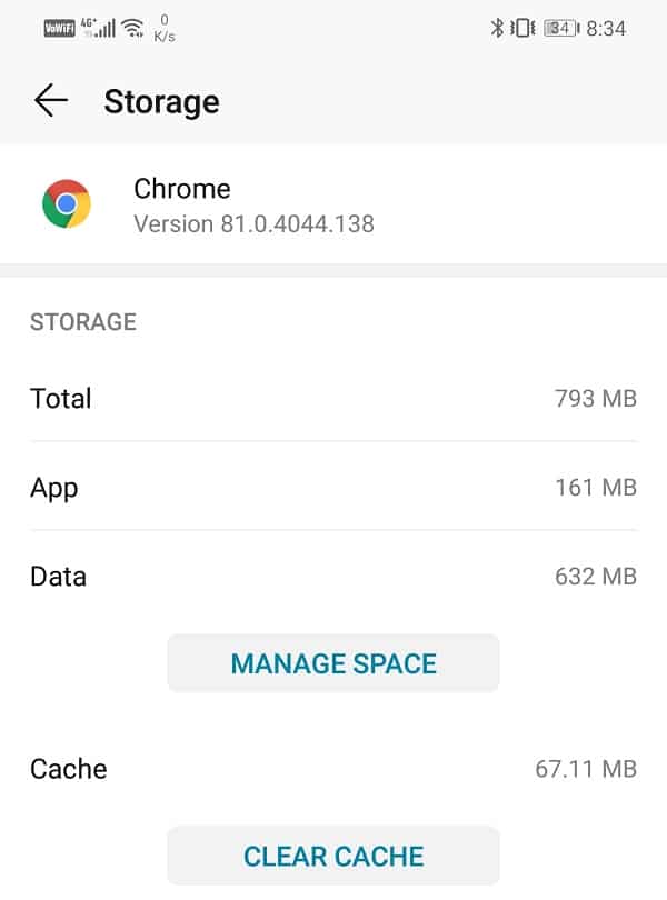 Find the option to Clear Cache and Clear Data