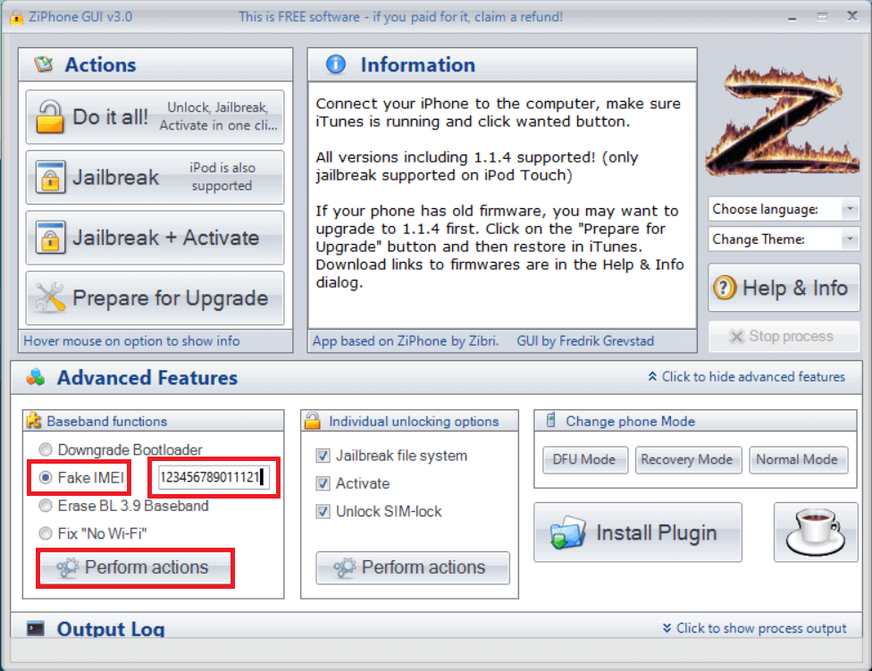 Find the option to “Fake IMEI” and click on it. Tap Perform Action to change the IMEI