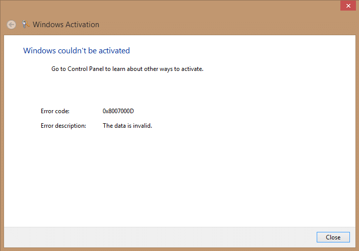 Fix Error Code 0x8007000D when trying to activate Windows