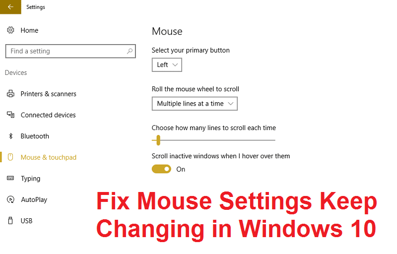 Napraw ustawienia myszy zmieniaj się w systemie Windows 10