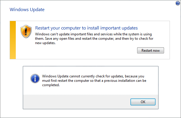 Fix Restart your computer to install important updates infinite loop