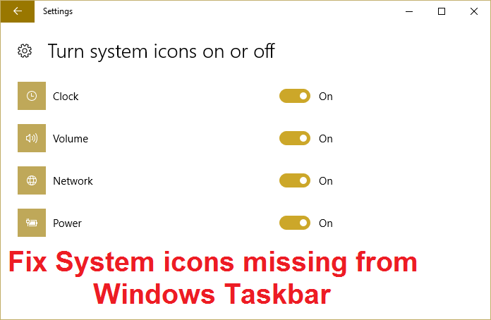 Perbaiki ikon Sistem yang hilang dari Taskbar Windows