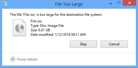Il file è troppo grande per il file system di destinazione [RISOLTO]