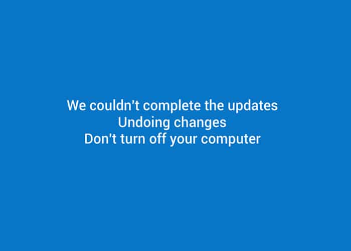 Fix We couldn't complete the updates, Undoing changes