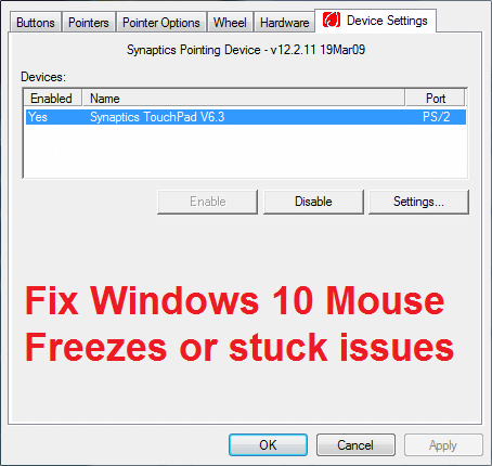 Windows 10 Mouse Freezes හෝ stuck ගැටළු නිරාකරණය කරන්න