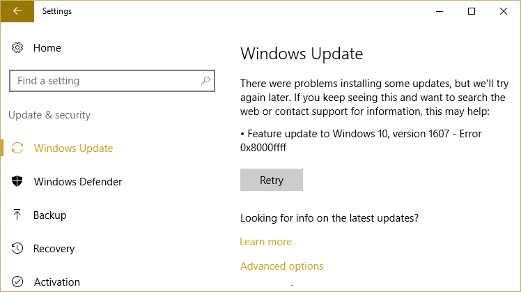 Fix Windows 10 Update error 0x8000ffff