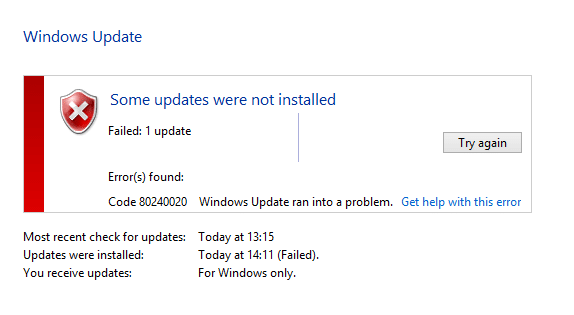 Fix Windows 10 failed to install error Code 80240020