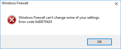 Fix Windows Firewall ùn pò micca cambià alcuni di i vostri paràmetri Errore 0x80070424