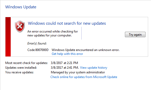 Fix Windows Update Error Code 0x8007000D