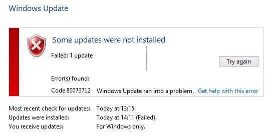 Fix Windows Update Error Code 0x80073712